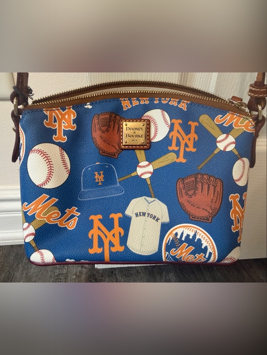 Dooney & Bourke Handbags - Dooney & Bourke Blue & Orange Baseball Print Wristlet